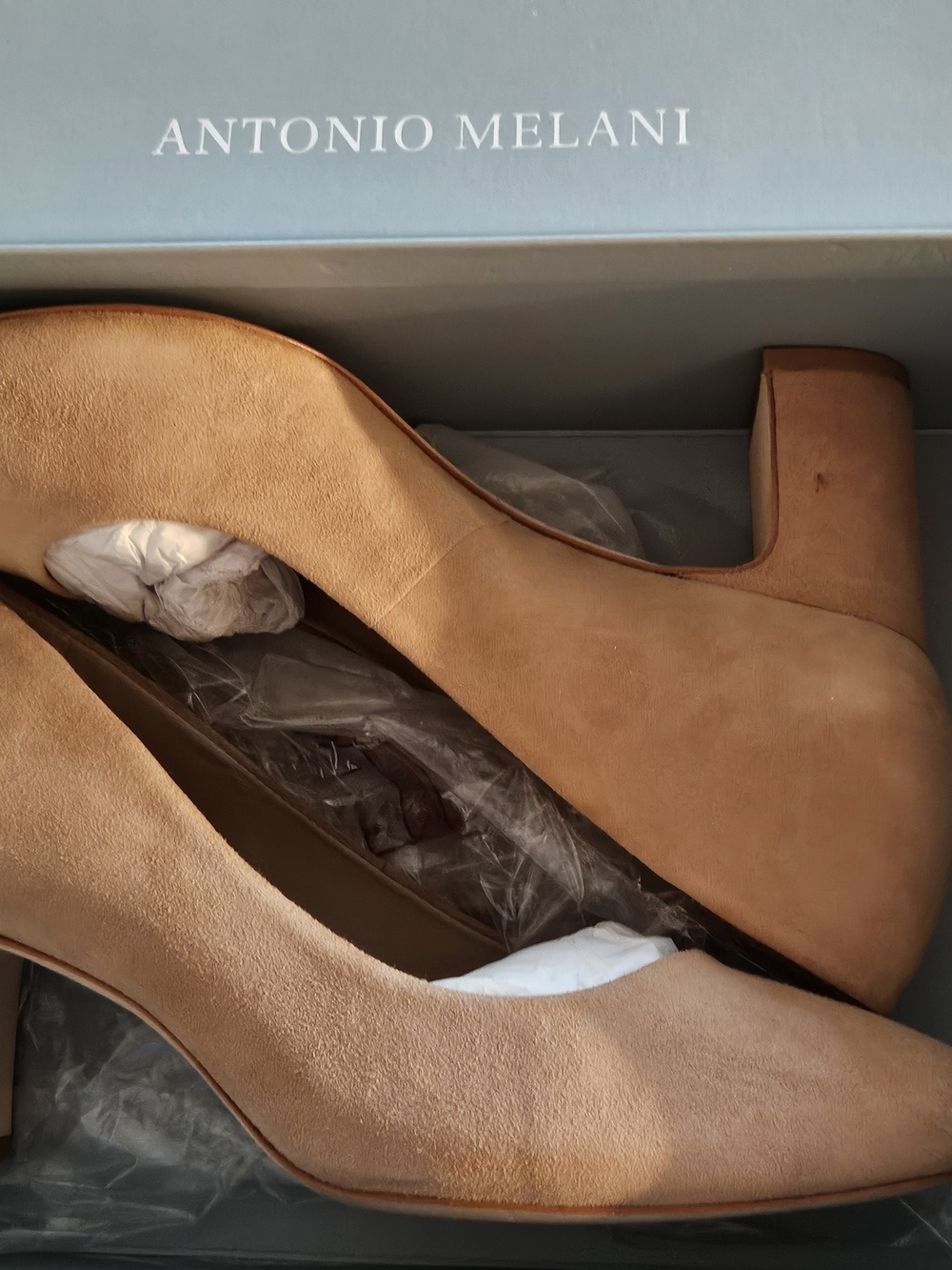 Antonio Melani Tan Suede Block Heel Pumps